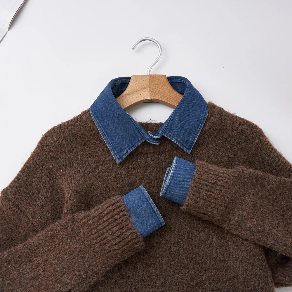 Retro Washed Denim Fake Collars, Unisex Pointed Detachable Shirt Collars, Decorative False Collar Set for Sweaters