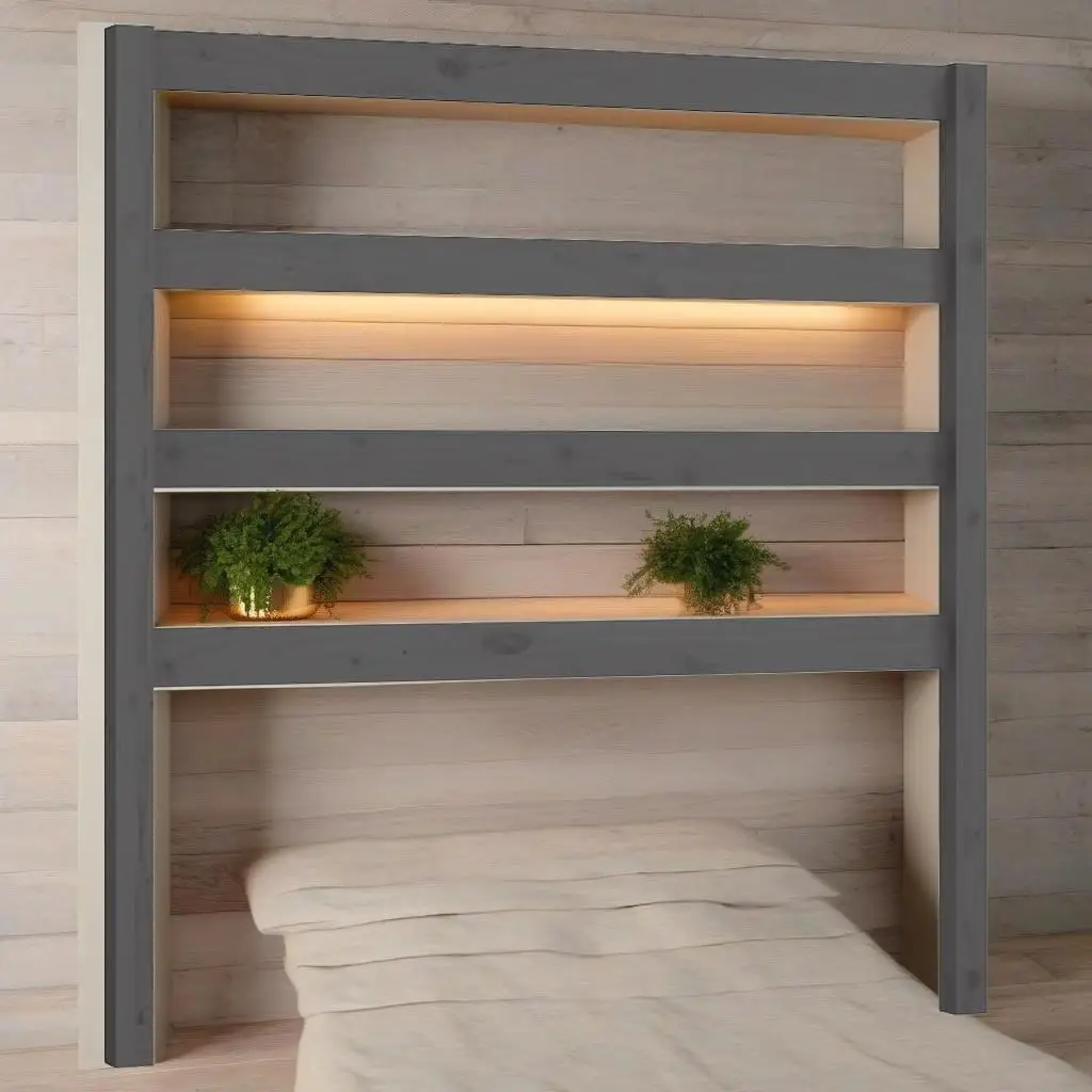 Bed Headboard Grey 96x4x100 cm Solid Wood Pine