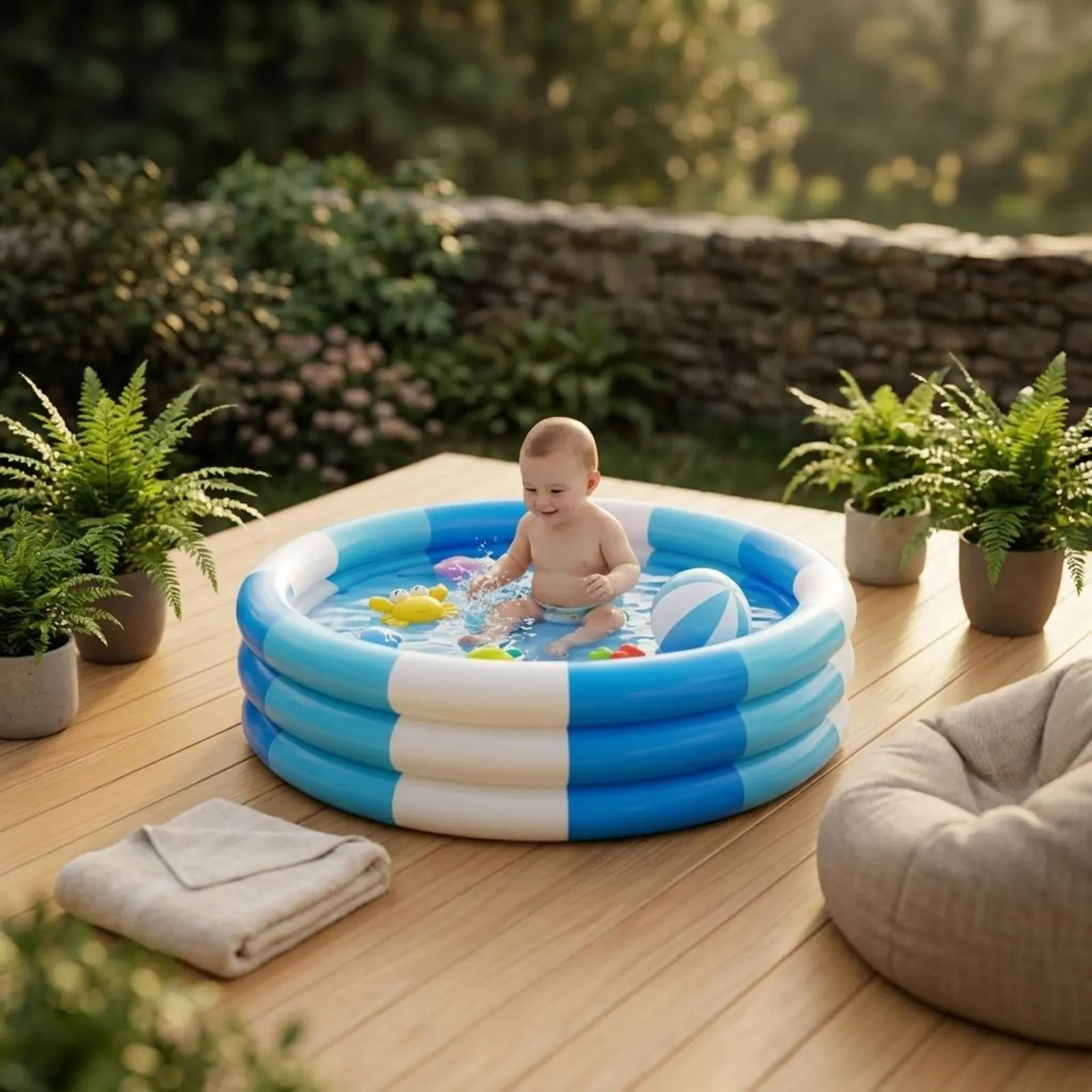 3 Circular Kiddie Pool Shallow Raised Circular Pool Kids Product Easy to Inflate Long-Lasting Vinyl for Children