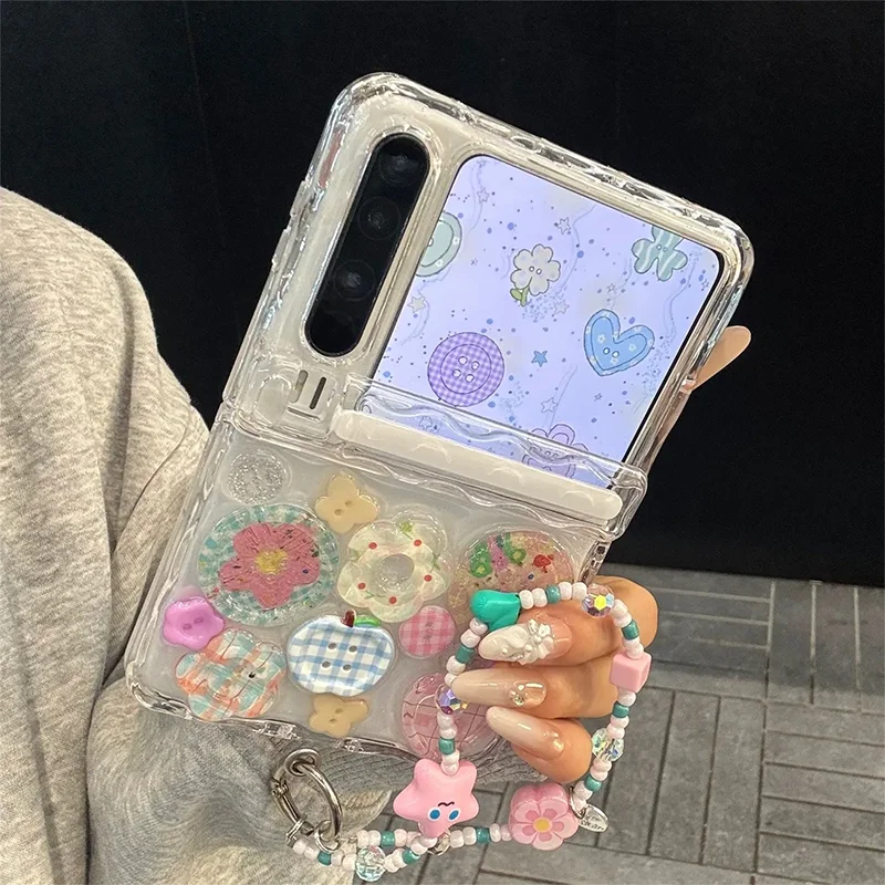 

Z Flip7 Case Cute 3D Button Magnetic Hinge Clear Phone Case For Samsung Galaxy Z Flip 7 6 5 / Xiaomi Mix Flip Protective Cover