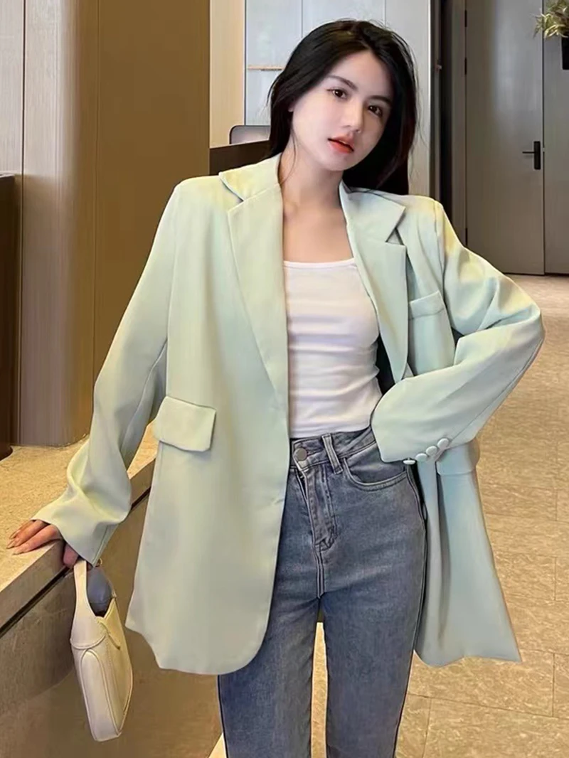 Chic menthe een Long Sve coupe ample costume Jaet femmes Faionable bouton conception blanc amélioration ort vêtements d'extérieur