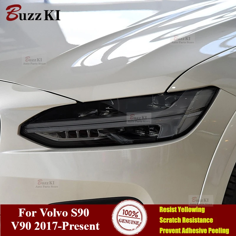 

For Volvo S90 V90 2017-Present Accessories 2 Pcs Car Headlight Protective Film Vinyl Protection Transparent Black TPU Sticker