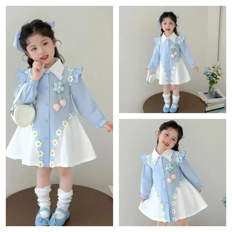 

Популярные кавайные модные топы для девочек, платье для студентов, весенне-осенняя повседневная рубашка с длинными рукавами и рисунком, платье принцессы, детская одежда