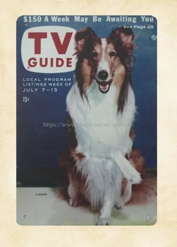 wall decor 1950 magazine cover popular TV collie Lassie metal tin sign