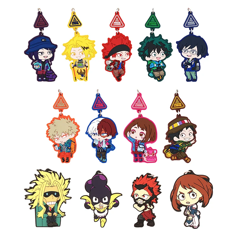 For Mine Hero of School Anime Bakugou Katsuki Midoriya Jirou Momo Denki All Might Rubber Keychain Ornament Toys Collection Gift