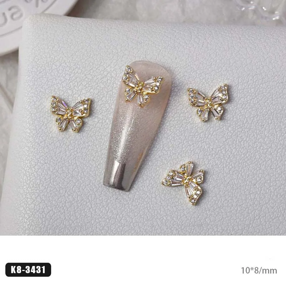 Bowknot borboleta decorações de unhas metal zircão borboleta 3d brocas da arte do prego arco acessórios do prego ouro prata cor