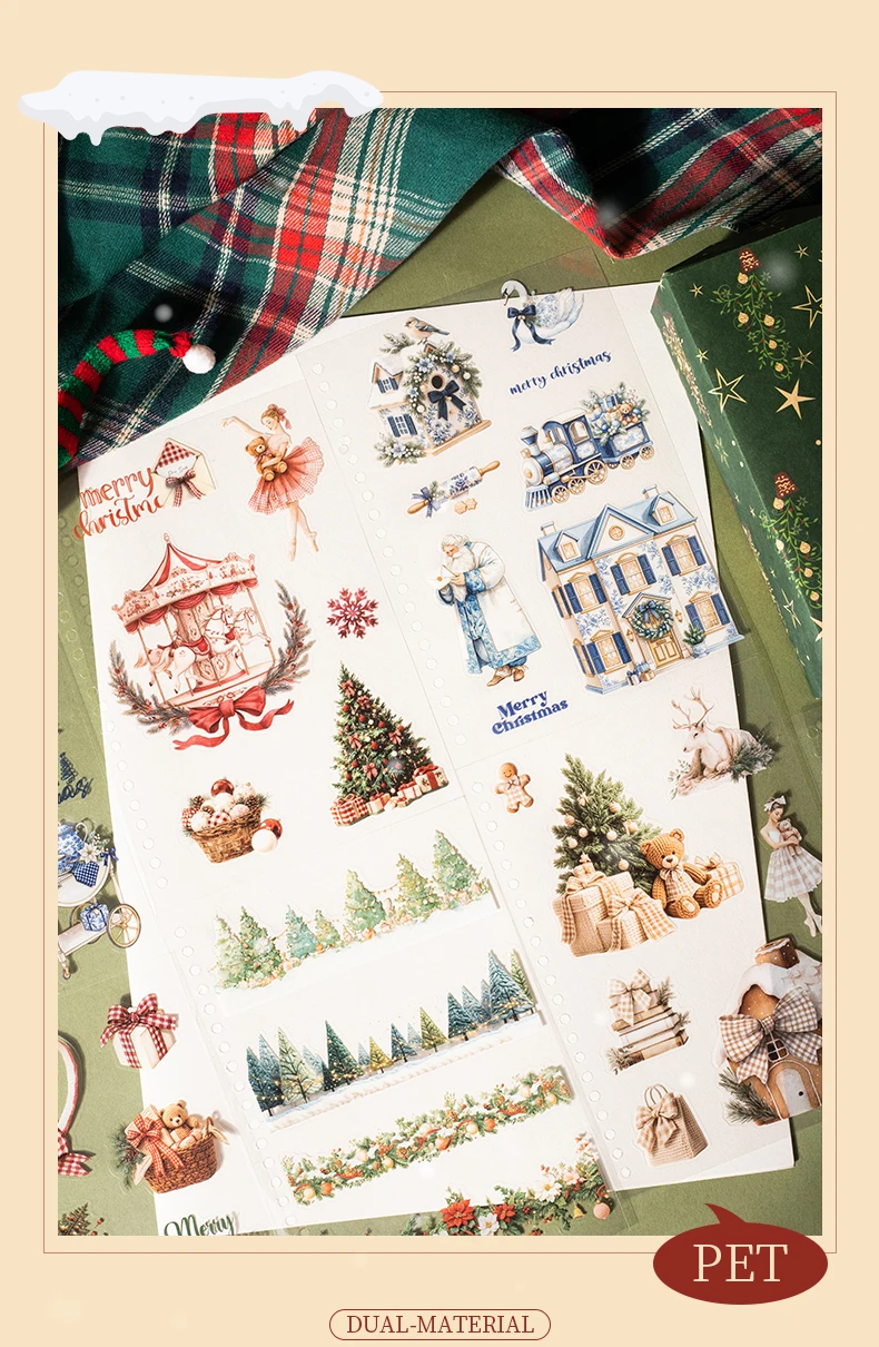 Journal GO 50 Blatt Weihnachts-Stickerbuch Spiralgebunden PET & Washi-Aufkleber für Karten, Scrapbooking, Journale, Planer & Bastelarbeiten – Detail 8