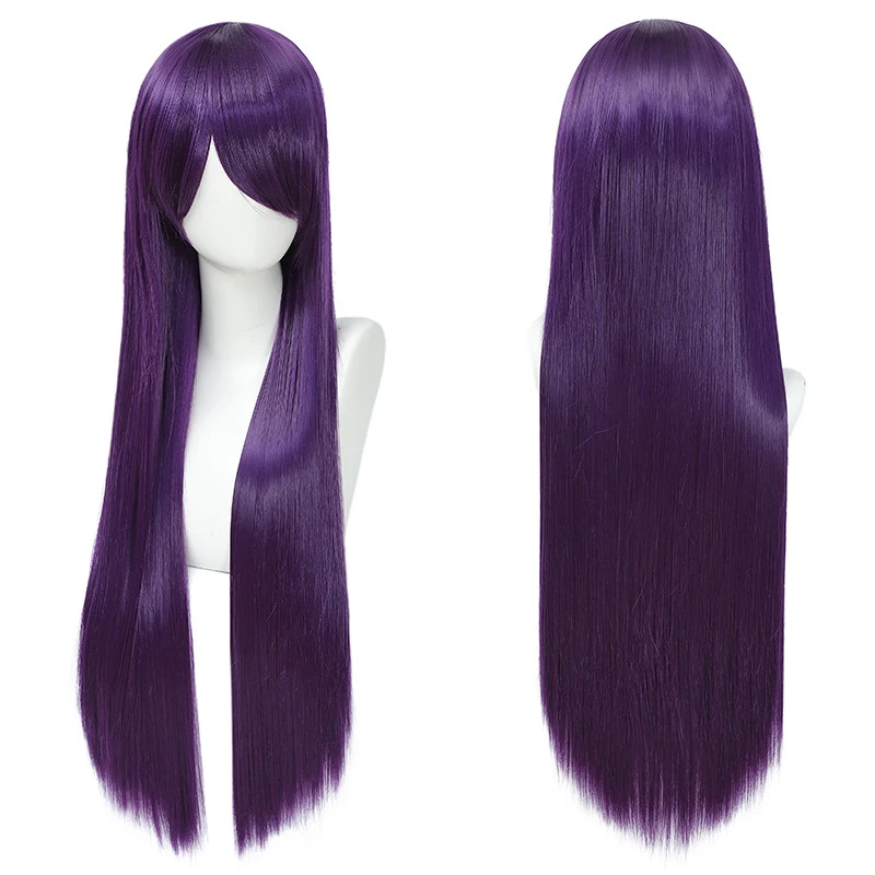 80 cm lange synthetische wit paars cosplay pruiken groen haar rechte zilveren pruik roze haarstukje lolita pruik met pony
