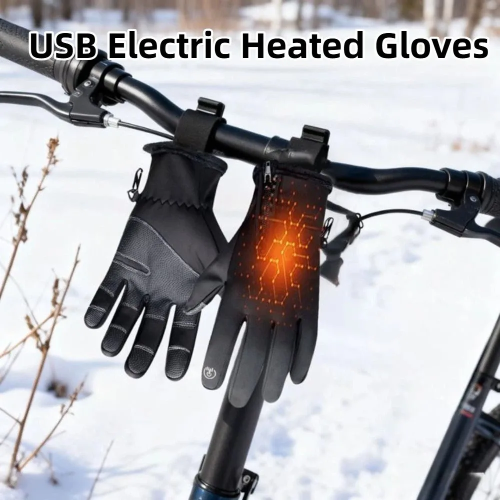 1 Level 3 Level USB Electric Heated Gloves Solid Color Adjustable Temperature PU Gloves Thick Simple Touch Screen Gloves