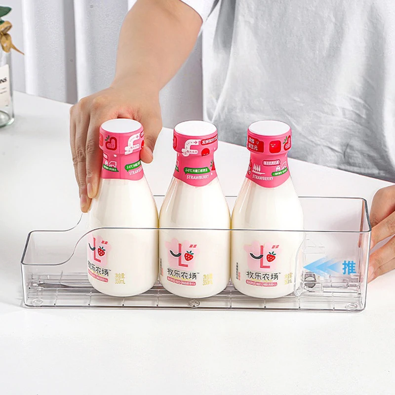 Refrigerator Automatic Positioning Pusher Drink Storage Box Storage Tray Cabinet Plastic Display Box Supermarket Shelf Organizer