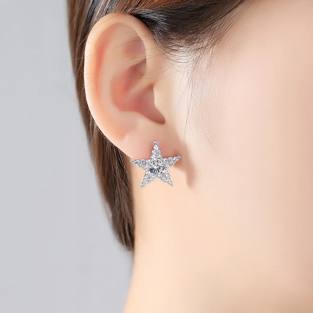 925 silver, five-pointed star earrings, fashion niche, versatile and simple, women, zircon star earrings, party birthday gift