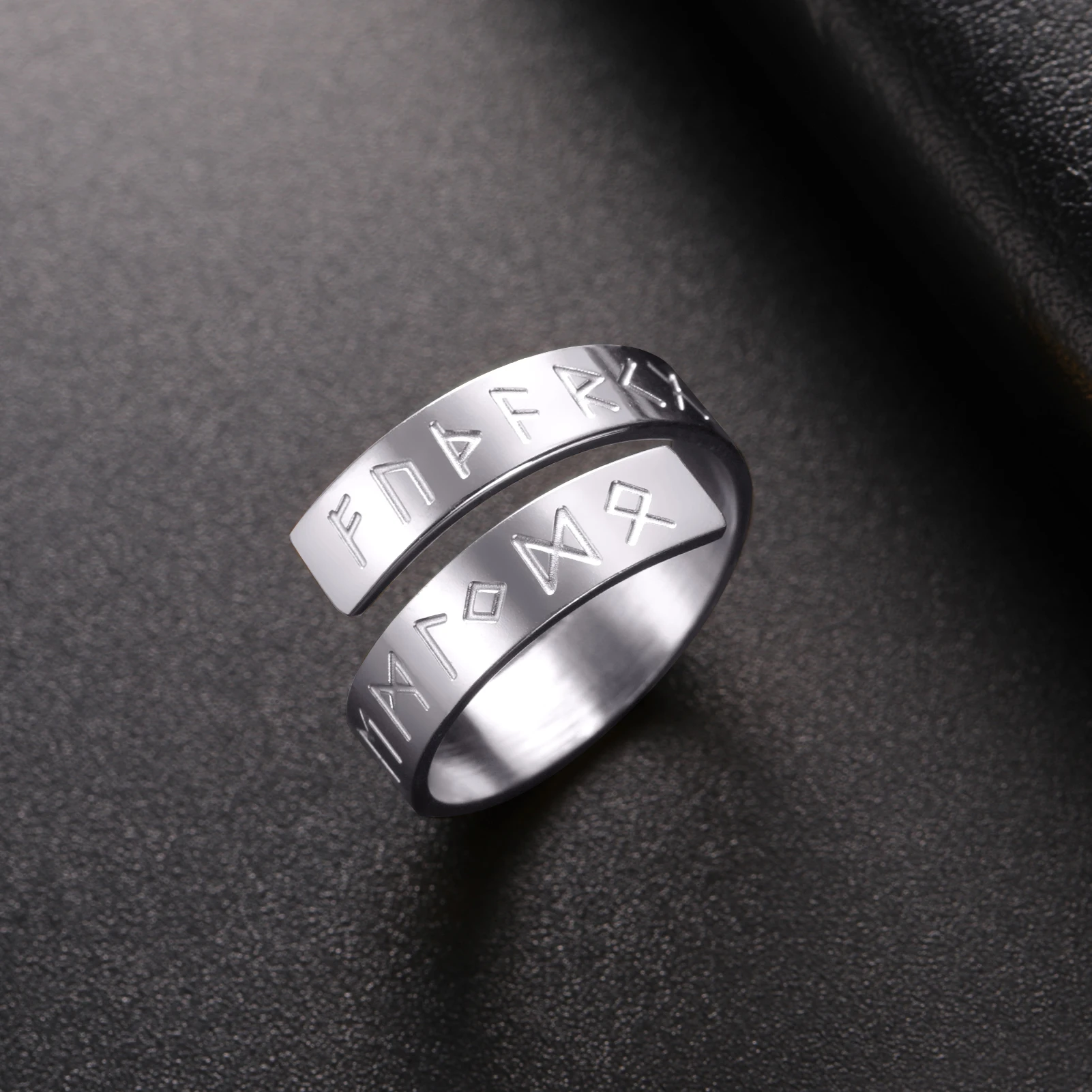 Lemegeton Futhark Rune Rings for Men Stainless Steel Nordic Viking Protection Jewelry Woman Open Ring Amulet Accessories Gift