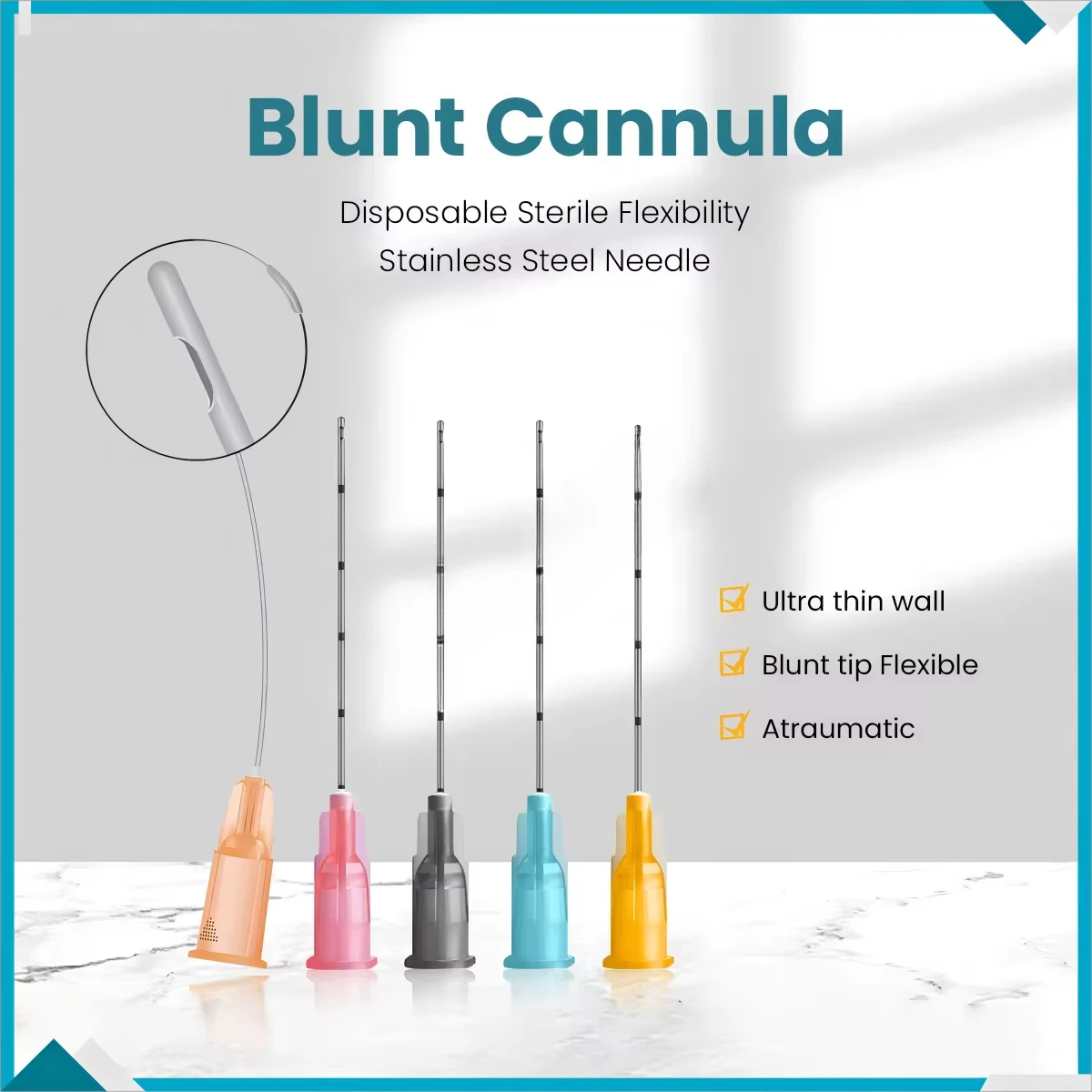 إبرة قنية ذات طرف حاد يمكن التخلص منها 18G 21G 22G 23G 25G 27G 30G حشو الوجه من حمض اليوريك