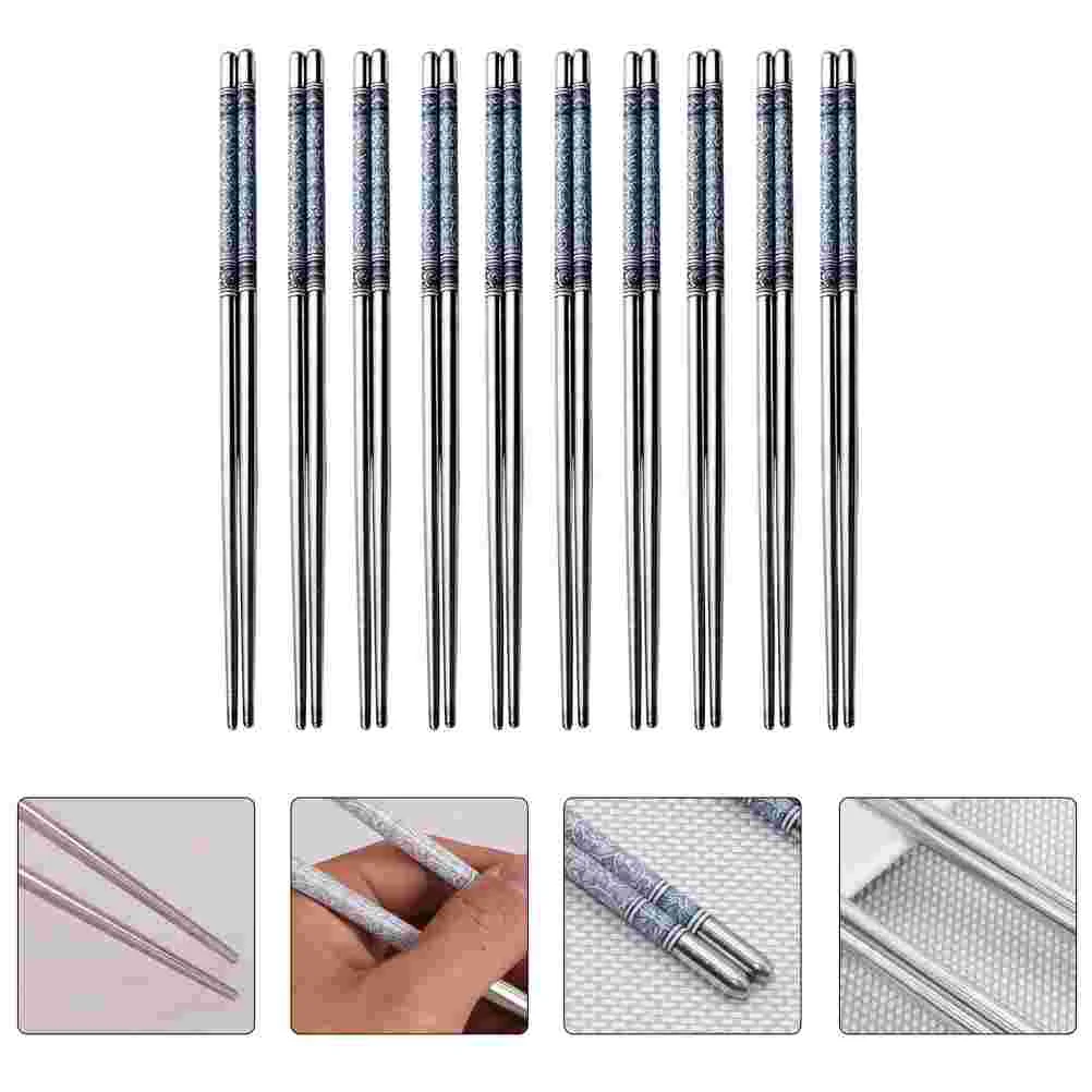 10 Pairs White Chopsticks Anti Sturdy Stainless Steel Kitchenware Portable Household Utensils Fine Workmanship Non