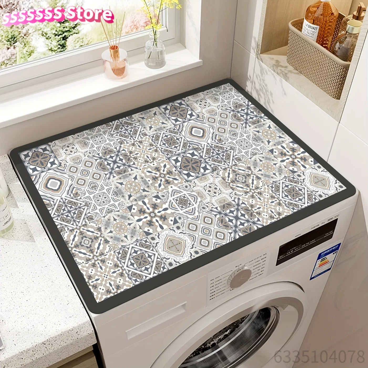 Compatible for Washing Machines: Vintage Diatomite Washer Cover - Durable Diatomite Top, Color-Coded Floral, Fits Most Washing M