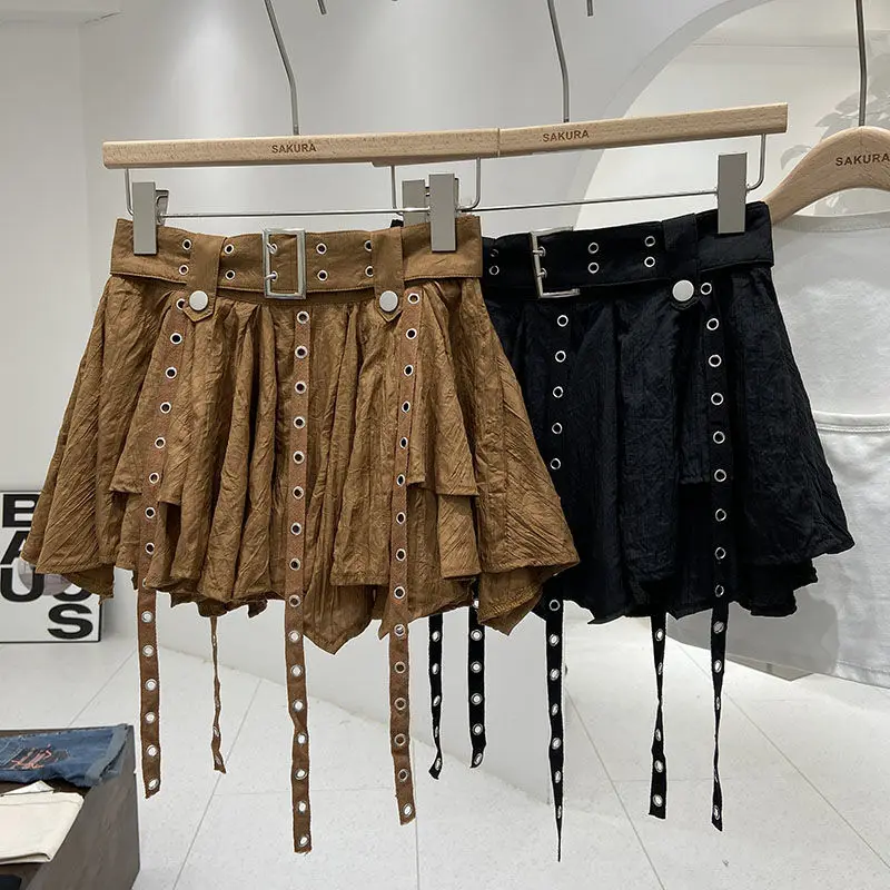 Vintage Irregular Pleated Solid Grunge Women Mini Skirts Summer Sweet Streetwear Skirt Y2k Aesthetic Sexy Faldas Mujer Moda 2024