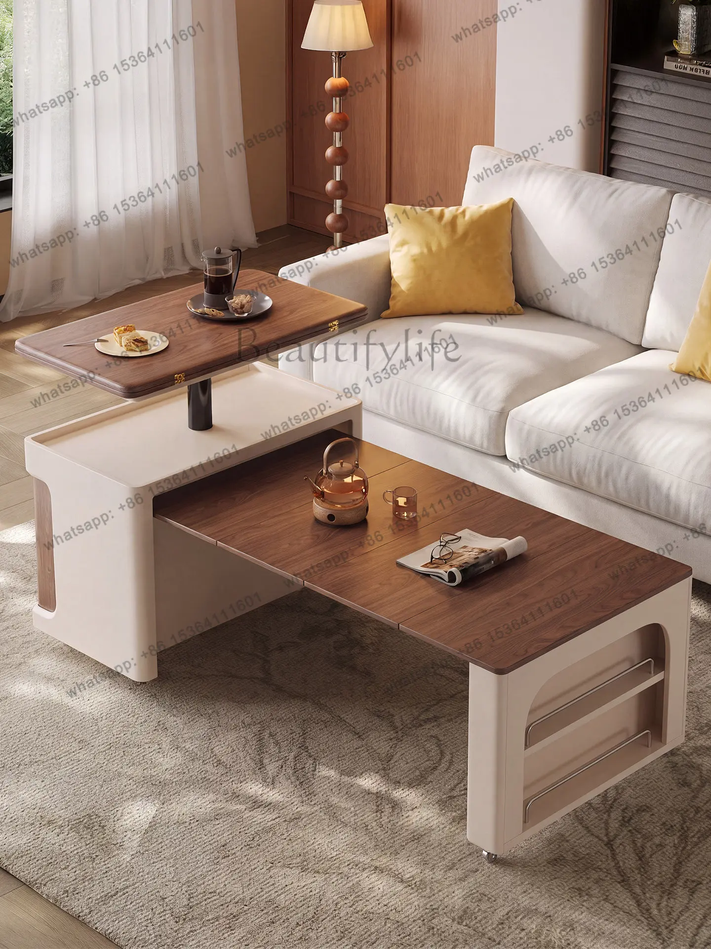 PG mobile coffee table foldable lift living room sofa tea table solid wood antique retractable new model