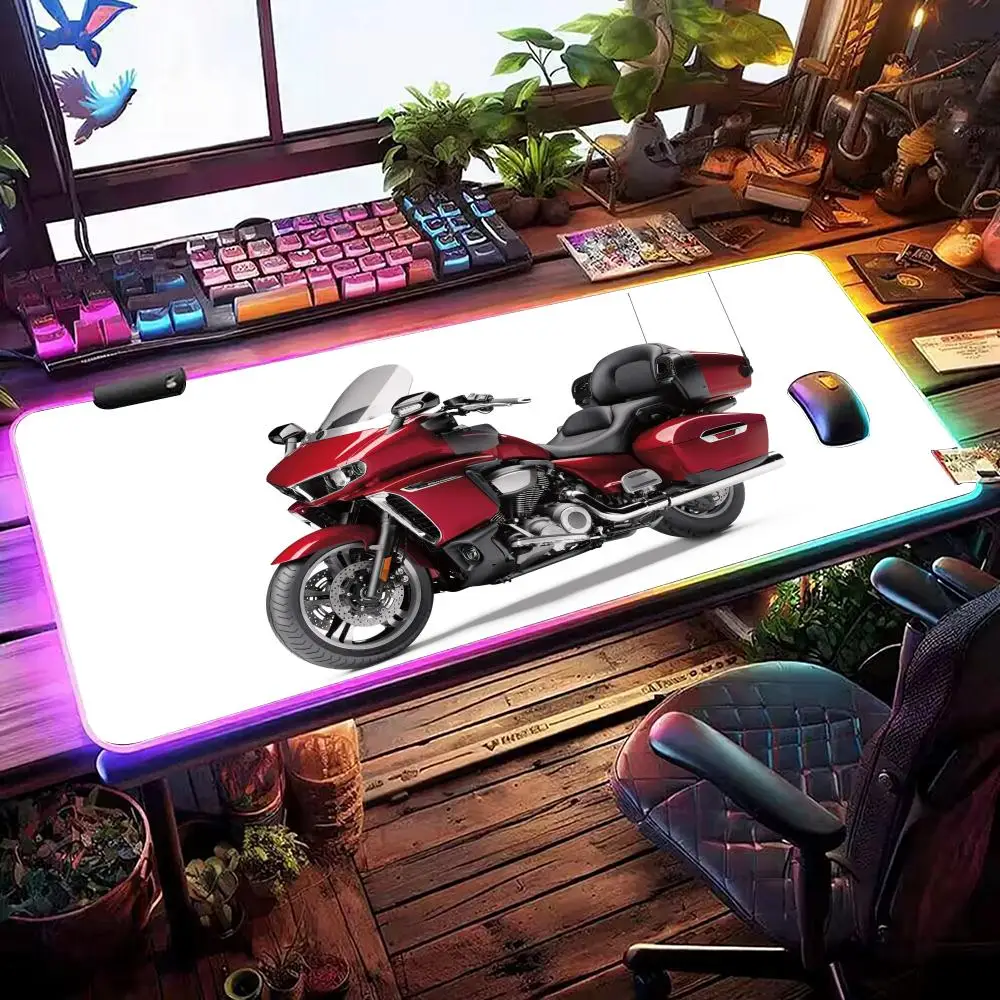 Motorcycle Y-yahama Cool Mouse Pad RGB Gaming Mouse Pad Desk Mat HD Gamer Large LED Light XXL MousePads
