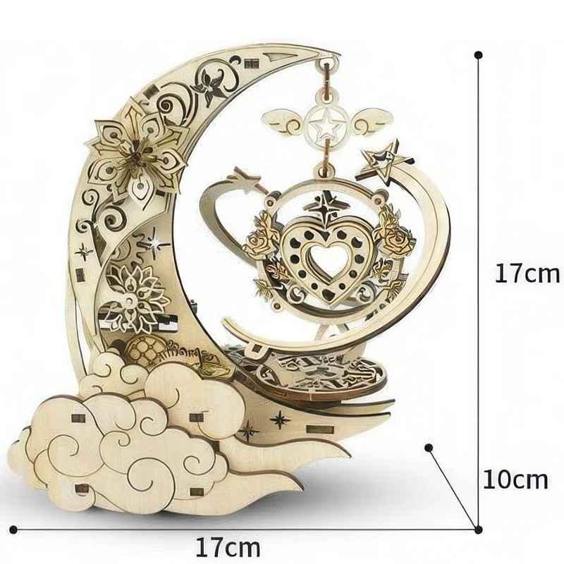 OUZEY 3D木製月面オルゴール - 回転する月模型組み立てキット、大人と14歳以上のティーン向けのDIY STEM教育クラフト