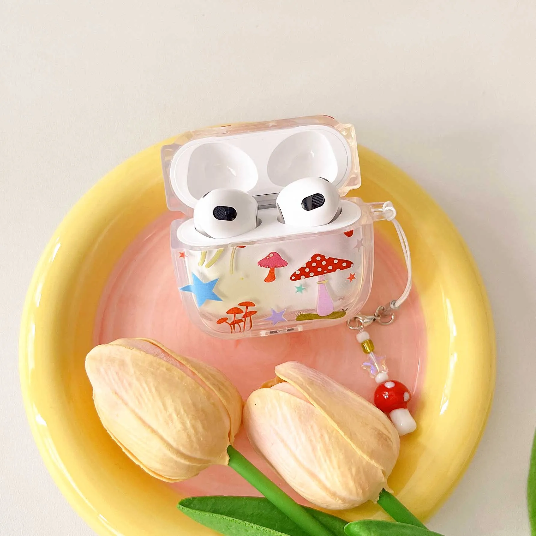 Cute red mushroom transparent earphone case for apple airpods 3 pro2nd protector cover for air pods 1 2 pro colorful stars