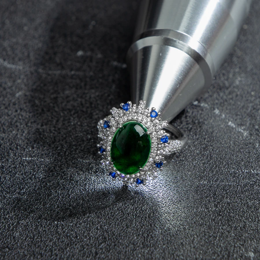 

TIMESWIND Original A-type Jade Black Large Oval-Shaped Snowflake Zircon Women S925 High-end Open Ring with Certificate