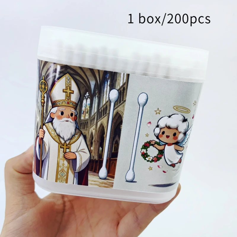 สำลีก้านแบบสองหัวลายพระเยซู 400 ชิ้น สำลีก้านแบบสกรูสำหรับผู้ใหญ่