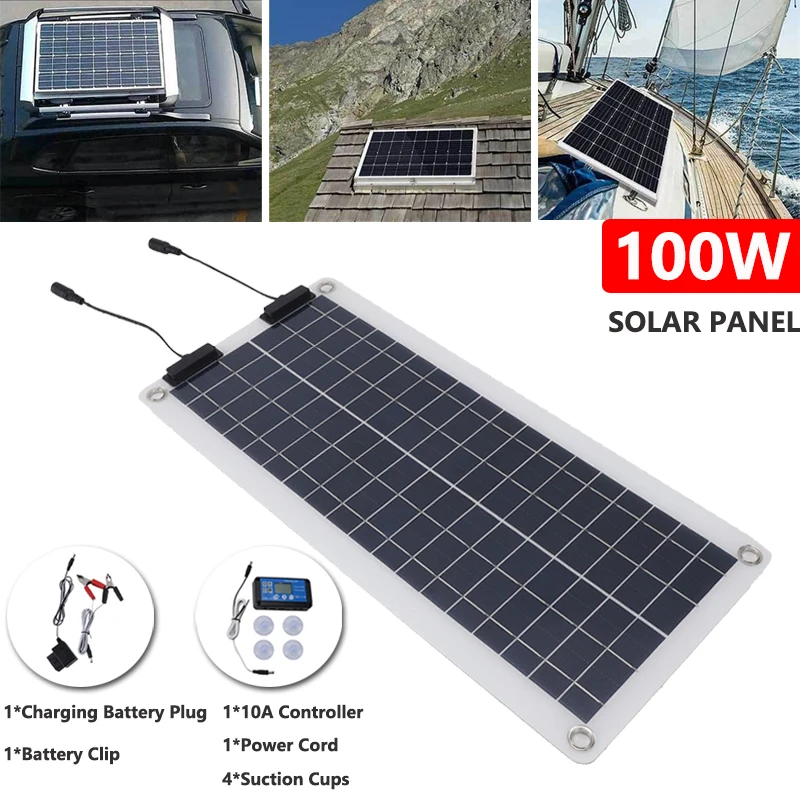 100W 18V Solar Panel Kit Waterproof Trickle Charger Solar Battery Maintainer Dual USB For 12V-24V Car RV Motorcycle Marine