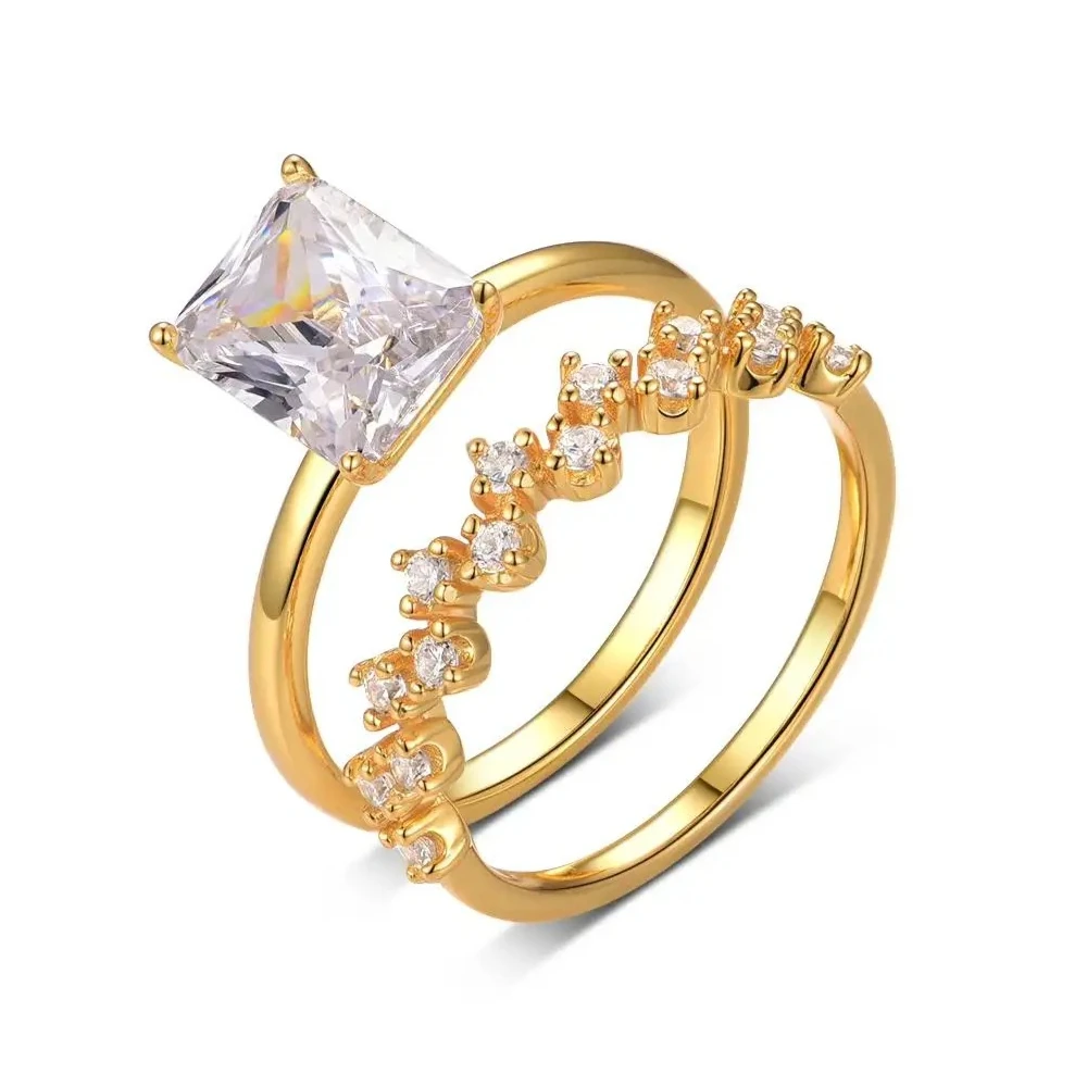 

S925 Sterling Silver Rectangular 3CT Moissanite Ring Set Fine Jewelry Gold-plated 18k Suitable for Gift Giving Birthday Gift