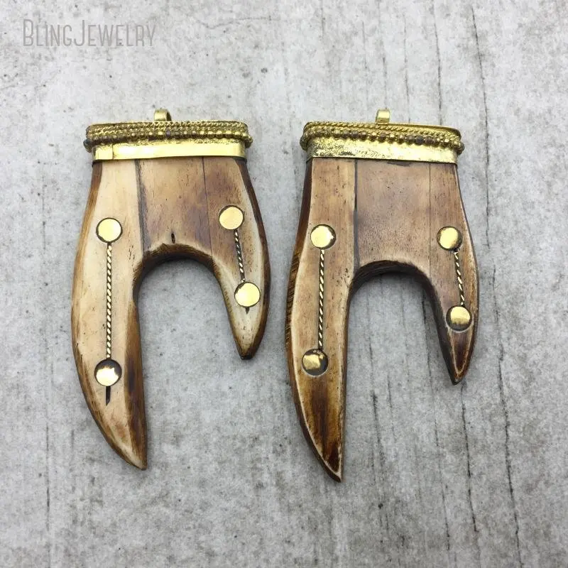 

Antique Brass Brown Ox Bull Antlers Horn Pendant Bohemian Buffalo Bone Bag Keychain Charm Jewelry Making Supplies
