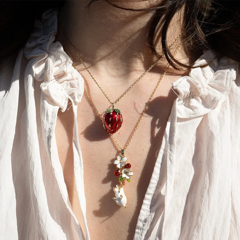Openable Fruit Shape Locket Necklace Mini Egg Pendant With Tiny Animal Figure Inside Vintage Russian Style Strawberry Pendant