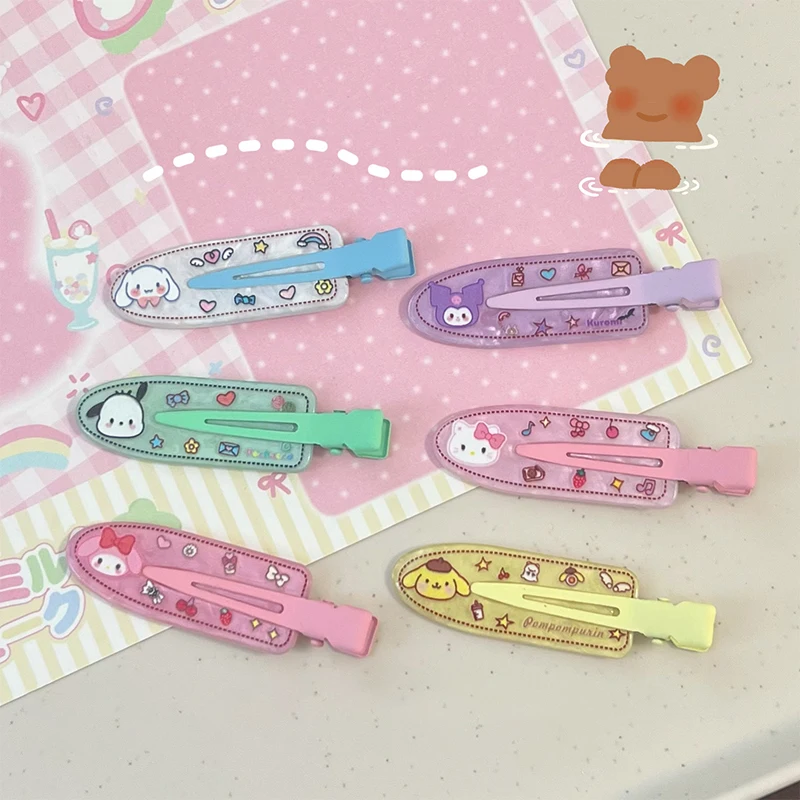 

Зажим для волос без следов из аниме Kawaii, 2 шт., зажим для волос Sanrio из мультфильма, милый зажим для волос со сломанными волосами для женщин и девушек, модные аксессуары для волос, подарки