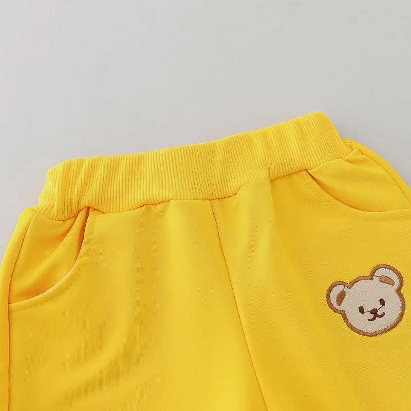 2pcs Baby Spring Fashion Simple Embroidered Bear Head Round Neck Set for Children\'s Versatile Long sleeved Pants 2-piece Set