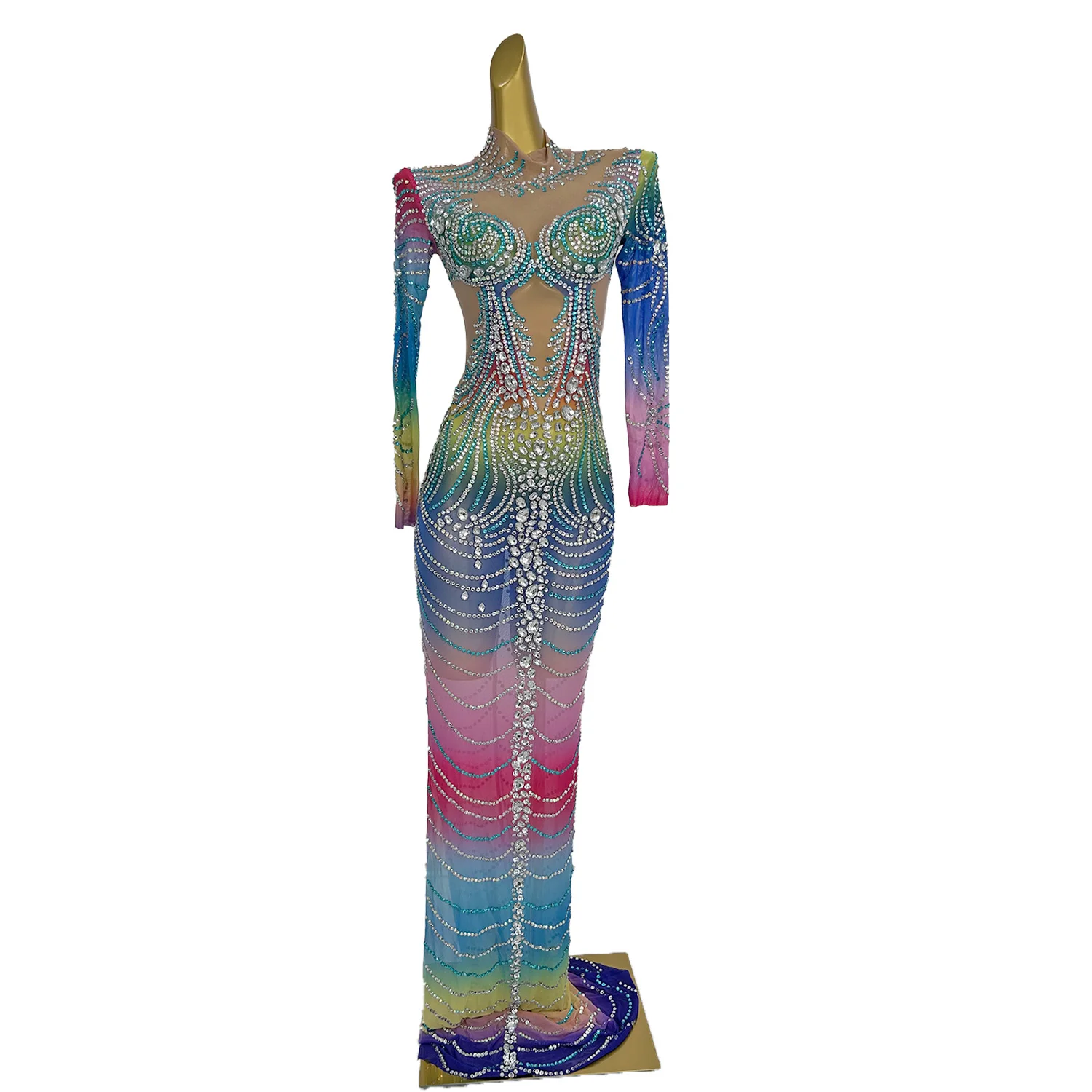 Robes longues dégradées colorées pour femmes, robe de soirée de vacances, robe de Rh, grande taille, haute élasticité, longueur au sol, quelle que soit LanJunction Fête ing