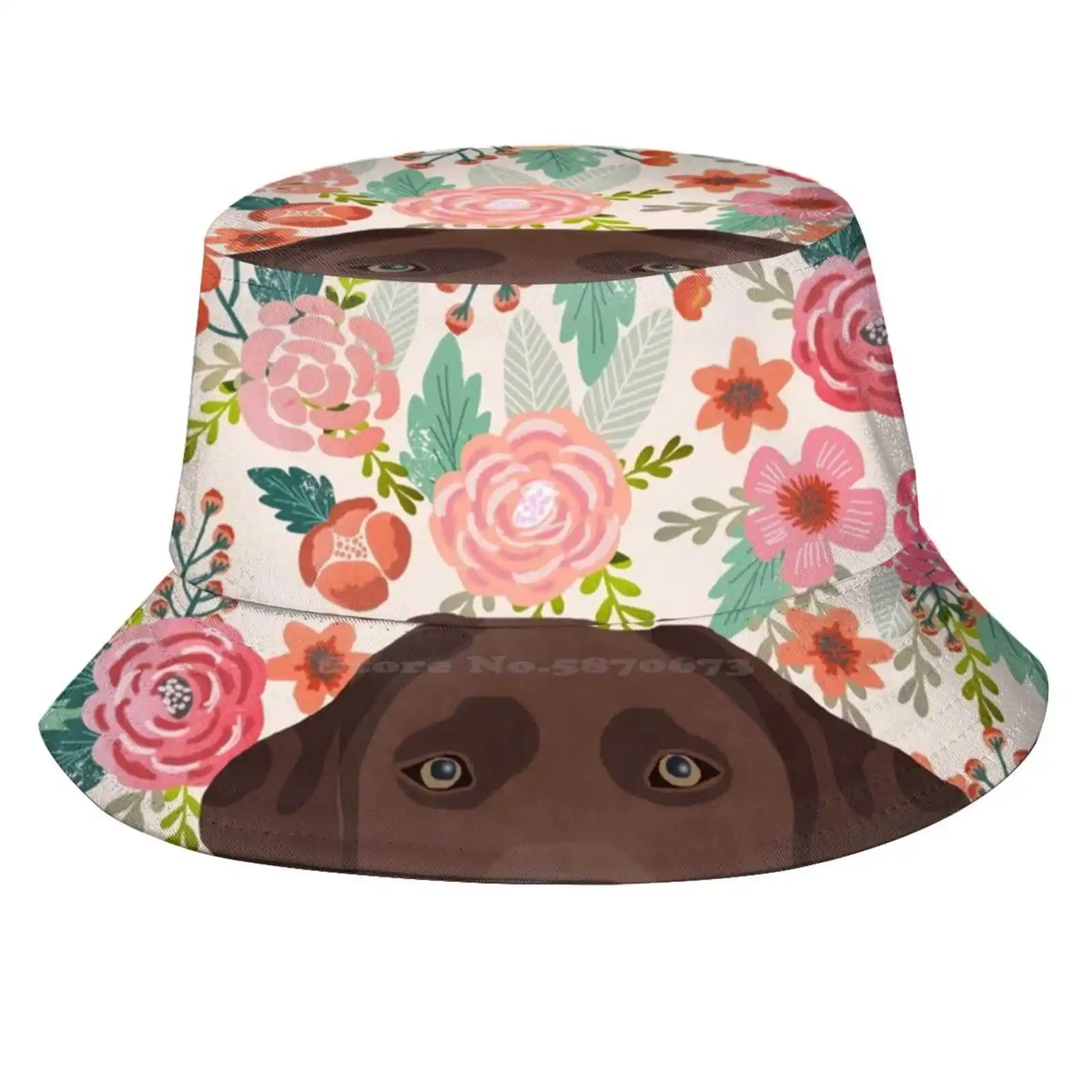 Chocolate Lab Floral Dog Head Cute Labrador Retriever Must Have Pure Breed Dog Gifts Sun Cap Fisherman Hat Bucket Hats Floral