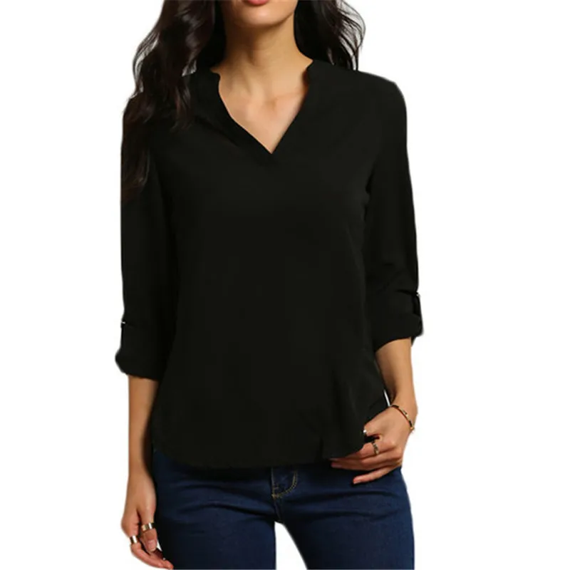 Volalo 2024 Lente Zomer Losse Blouse Shirts Casual Dames Tops Met Lange Mouwen V-Hals Kraag Vrouwelijke Kleding Blusas