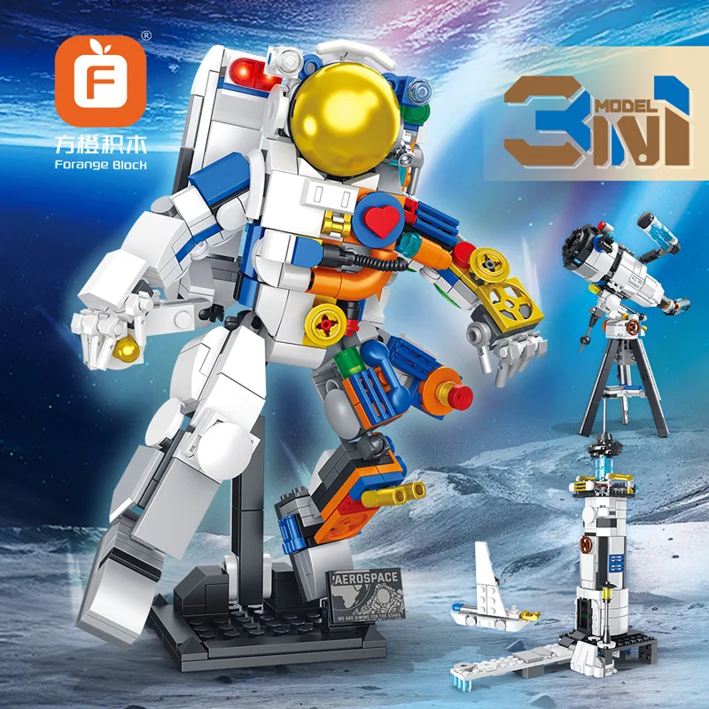 3 IN 1 Astronaut Model Building Block Toys Sets Space Station Explorer Space Arrow Mini DIY Bricks Puzzled Toys For Kids Boys