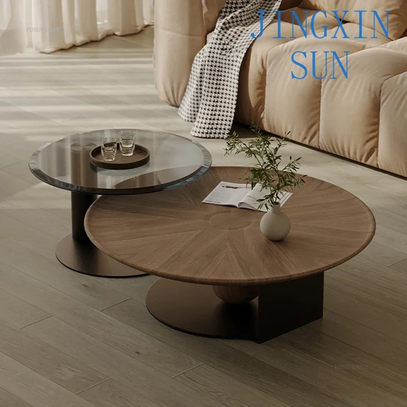 Designer Coffee Tables American Solid Wood Coffee Table for Living Room Light Luxury Simple Household Tempered Glass Side Table
