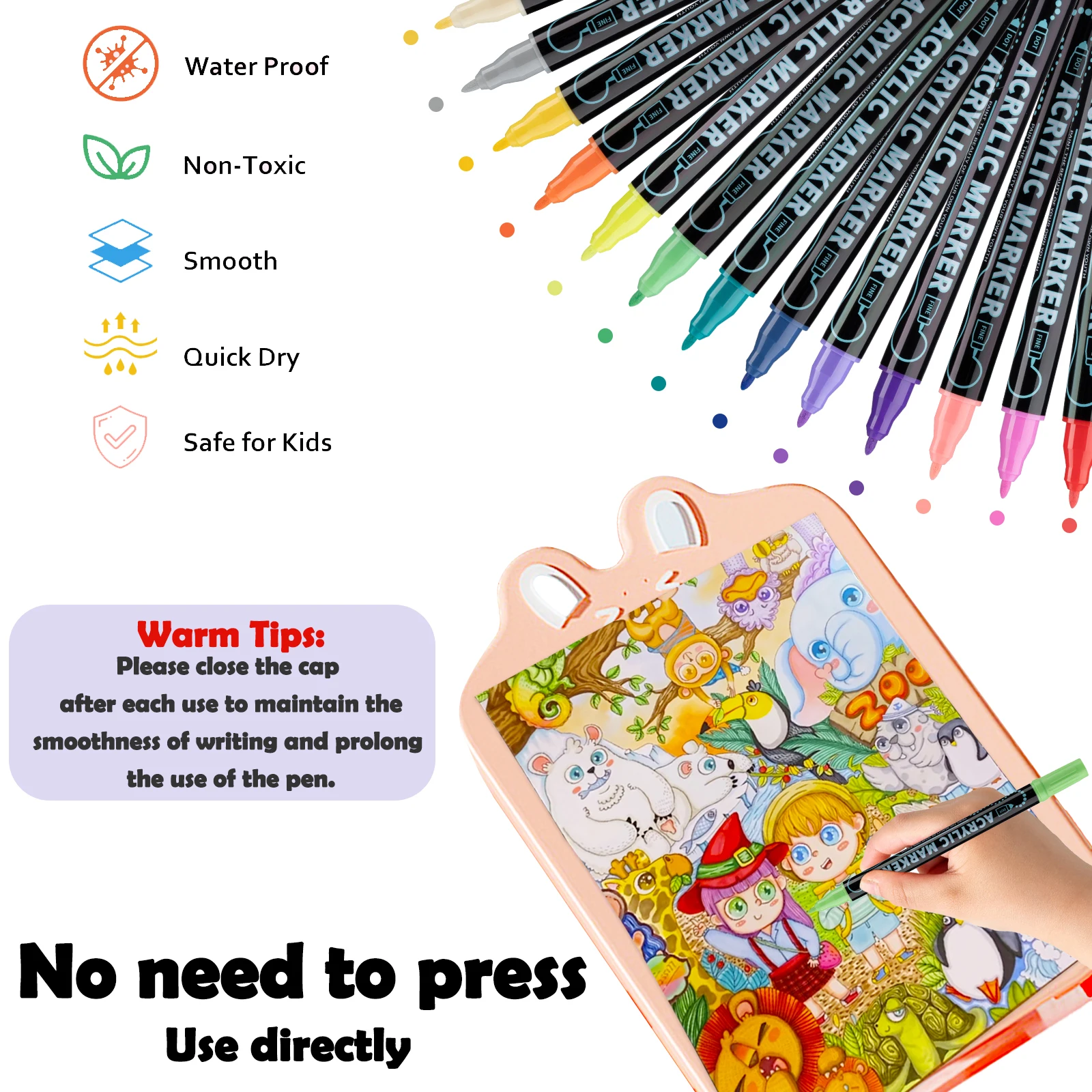 12/24/36/60/72 Colors Dual-Tip Waterproof Acrylic Markers Kid Art Painting Pens Children DIY Drawing Stationery School Supplies