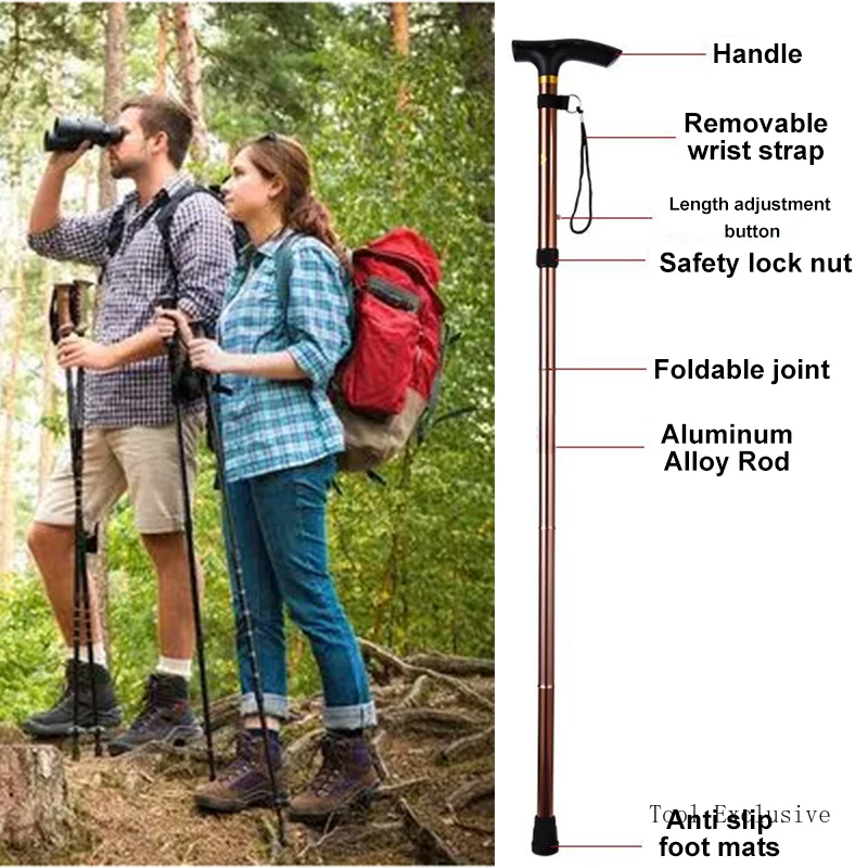 

Walking Stick Hiking Trekking Poles 4 Section Adjustable Canes Aluminum Alloy Folding Trekking Poles Walking Cane Outdoor Tools