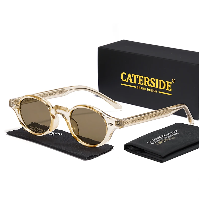 

CATERSIDE Fashion Oval Women's Sunglasses Vintage Small Frame Luxury Temple Tips Sun Glasses Men's Party Outdoor Glasses