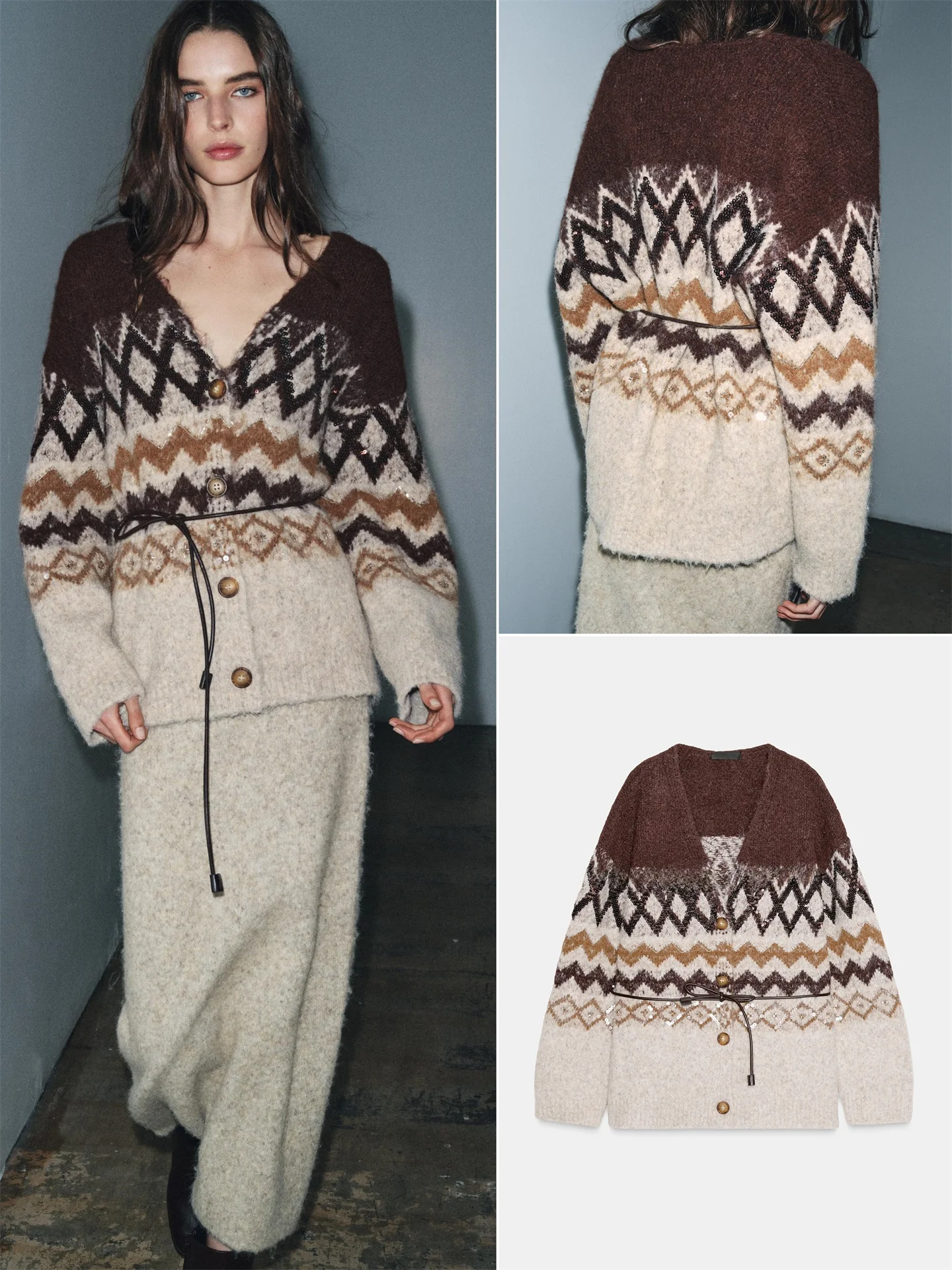 

Модный вязаный кардиган с v-образным вырезом и поясом, Новое зимнее поступление, женское свободное пальто, мягкий яркий трикотаж, пальто