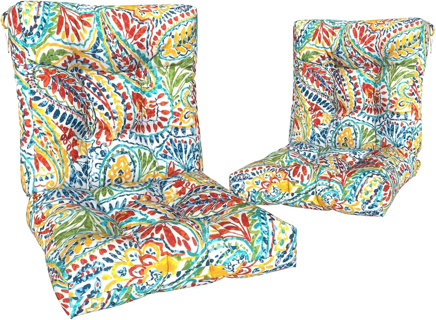 Outdoor Chair Cushions Set of 2, Water Repellent Tufted Back Patio Furniture for Home Garden, Paisley Multi Design, 42x21x4 Inch