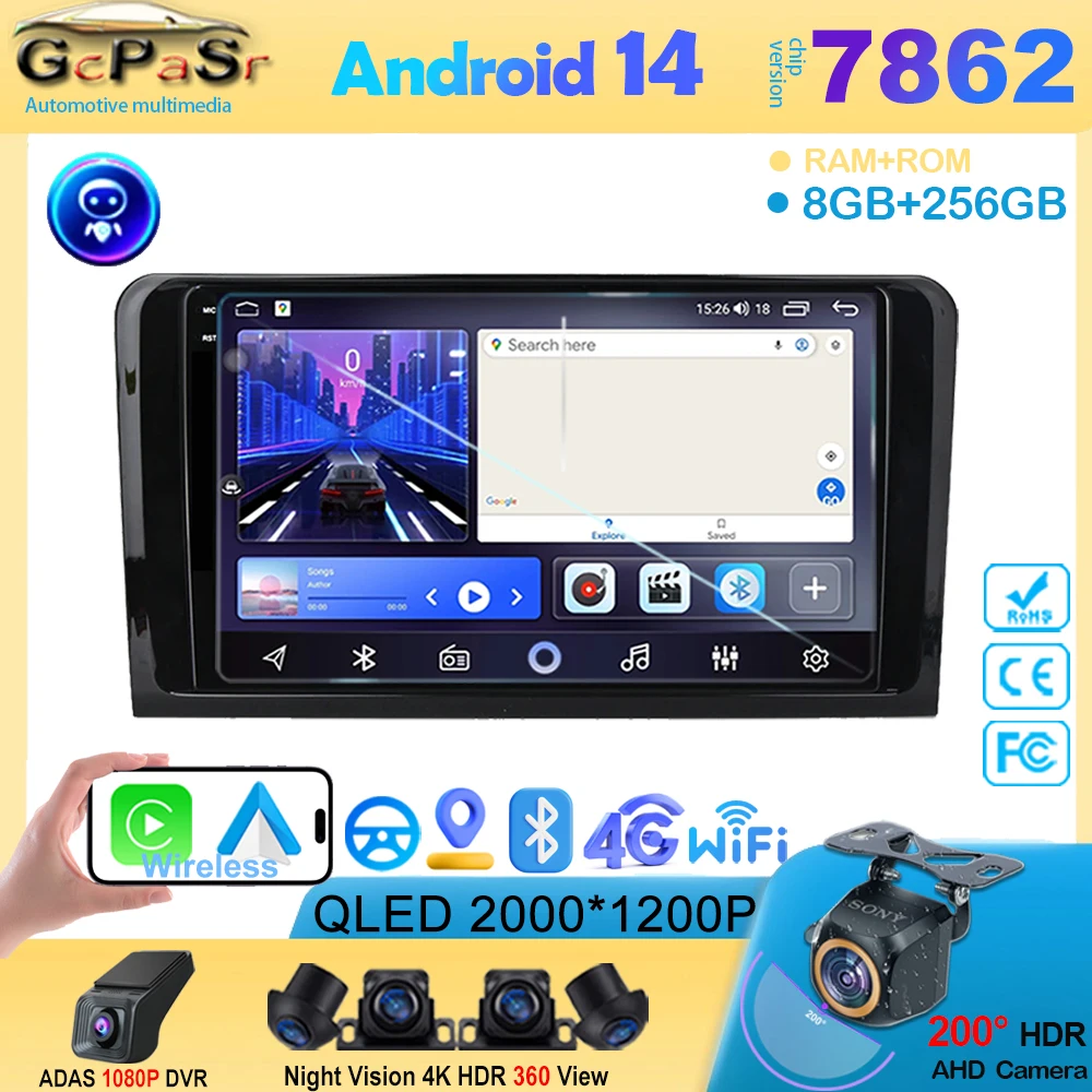 

Android 14 For Mercedes ML W164 GL GL320 ML350 ML500 X164 GL350 GL450 2005 - 2012 Car Radio Stereo Multimedia Player BT