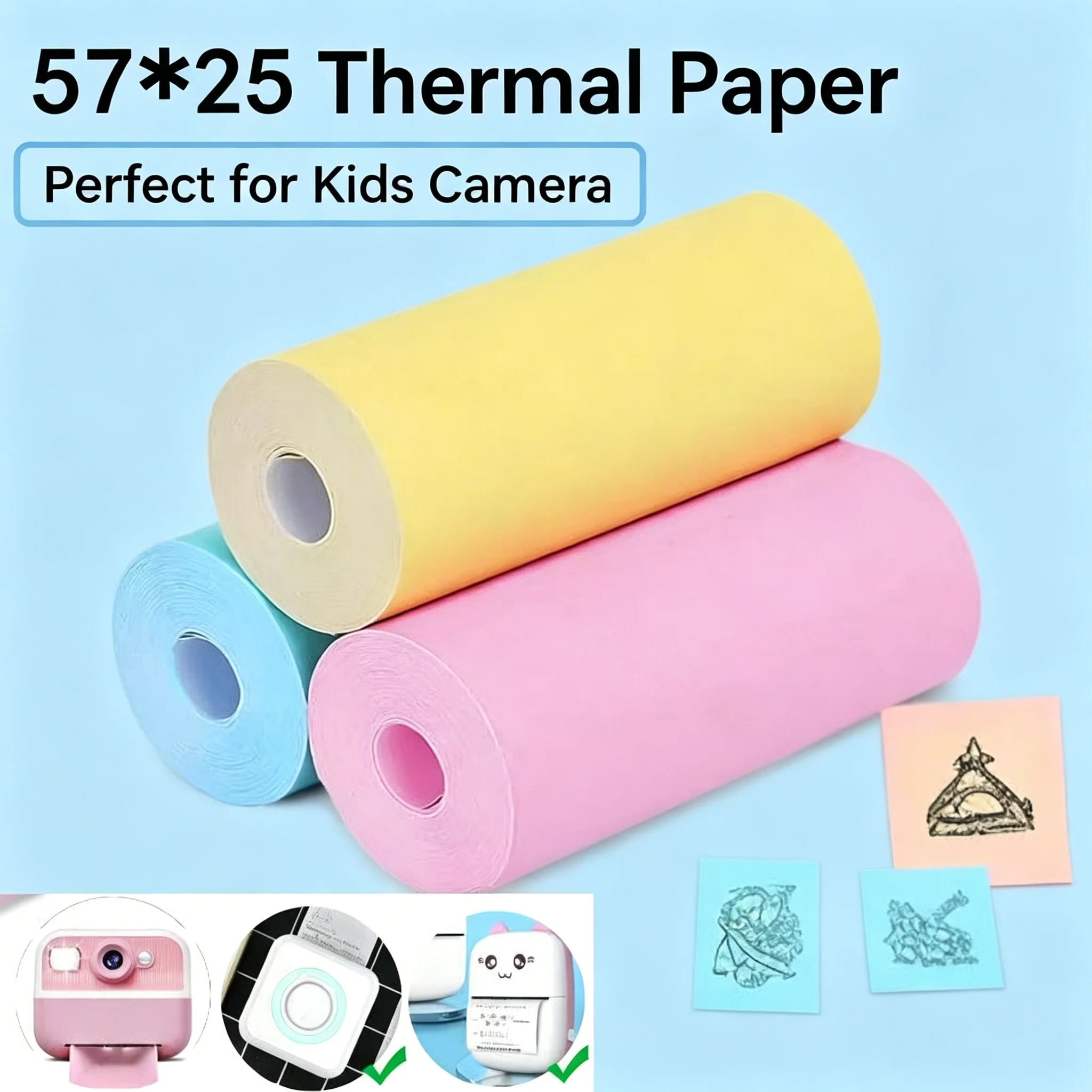 3-20 Rollen 57x25MM Thermopapier Farbige Kinderkamera Sofortdruck Kinderkamera Druckpapier Ersatz Zubehörteile – Detail 2