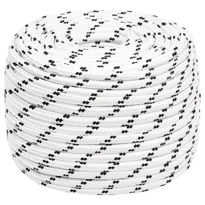 Corde de bateau tressée blanche 14 mm x 25 m en polyester, résistante à l'usure, corde en fibre tressée robuste pour le jardin, l'artisanat, les jouets pour animaux, l'emballage, l'extérieur et les projets de bricolage