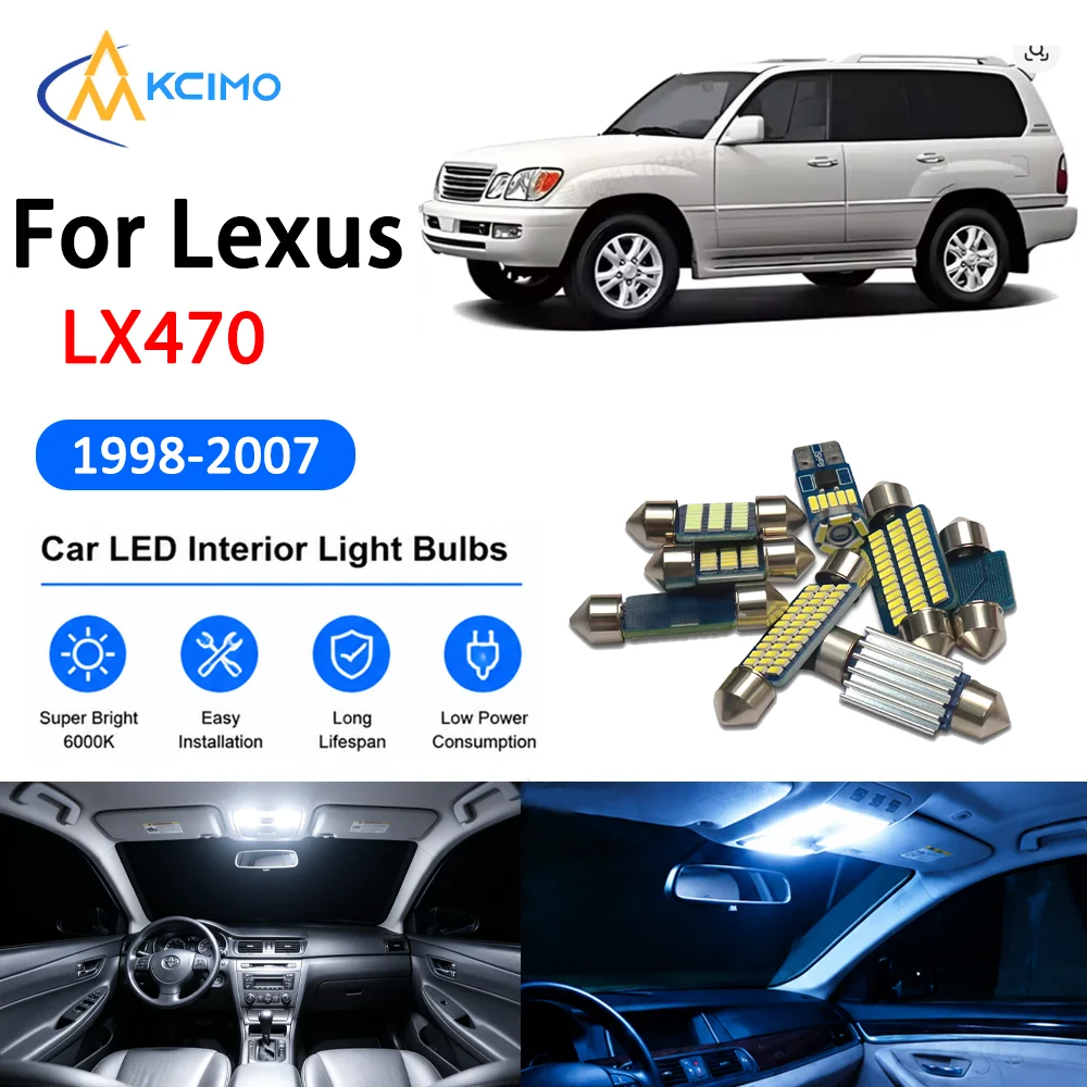 KCIMO Complete LED Interior Dome Light Kit For Lexus LX470 1998-2007 Door Courtesy Bulb Canbus Interior Two Colors Safer Lights