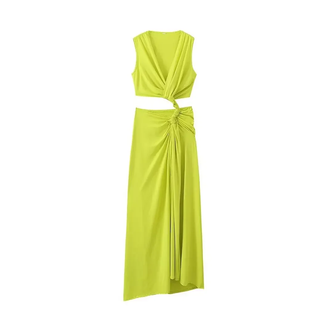 YUZHEXI 2024 Party Lime Dress donna scollo a V scava fuori la vita divisa abito da sera fasciatura vestito