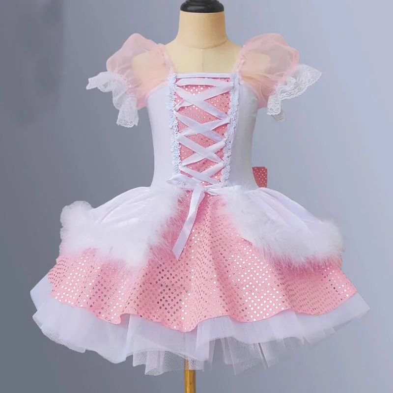 Children's Pink Color Romantic Ballet Dress Girl Jazz Costumes Kids Swan Lake Ballerina Dress Sweet Sequined Dance TUTU Balle