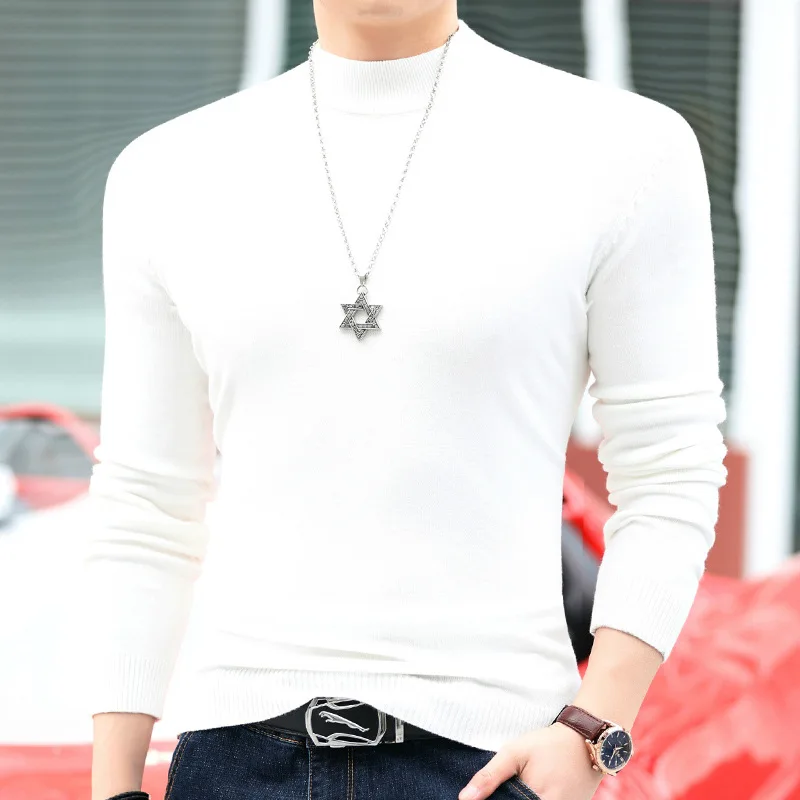 

Thiened Long Sve Men's Knitted Sweater Pure Color Crew Ne Warm Base Layer irt Casual Sle f High Collar Base irt