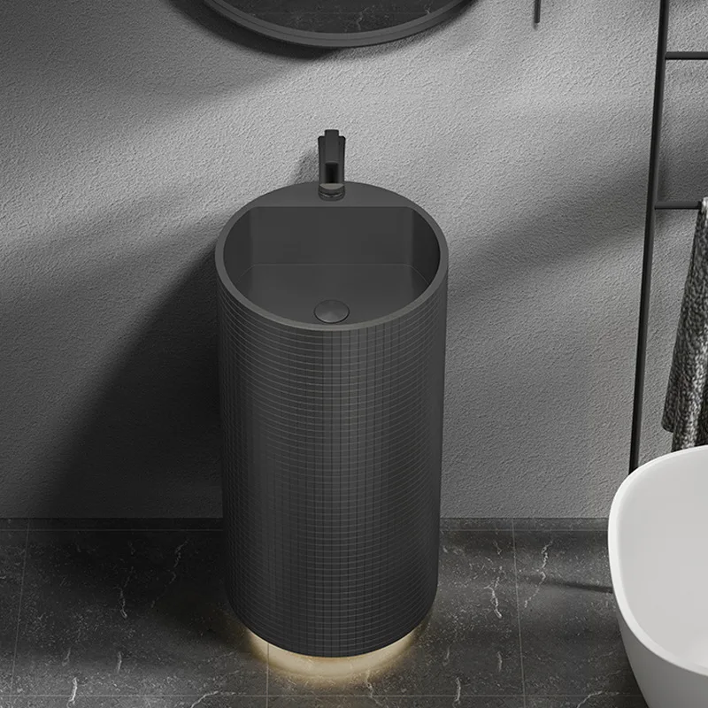 Art Design Mosaic Pedestal Sink Freestanding Washbasin Luxury High-End 304 Stainless Steel Pedestal Basin,Brushed Gold,Black